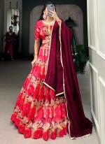 Tussar Silk Pink Ceremonial Wear Printed Readymade Lehenga Choli